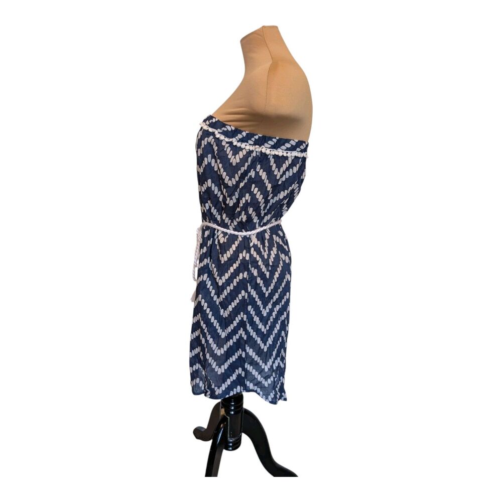 Mud Pie Navy Blue & White Cherokee ZigZag Allison Strapless Cover-Up Large New - Picture 2 of 8